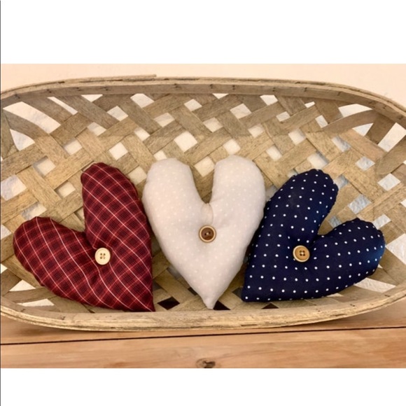 Set of 3 Patriotic Heart Bowl Fillers Americana Shelf Pillows - Picture 5 of 5